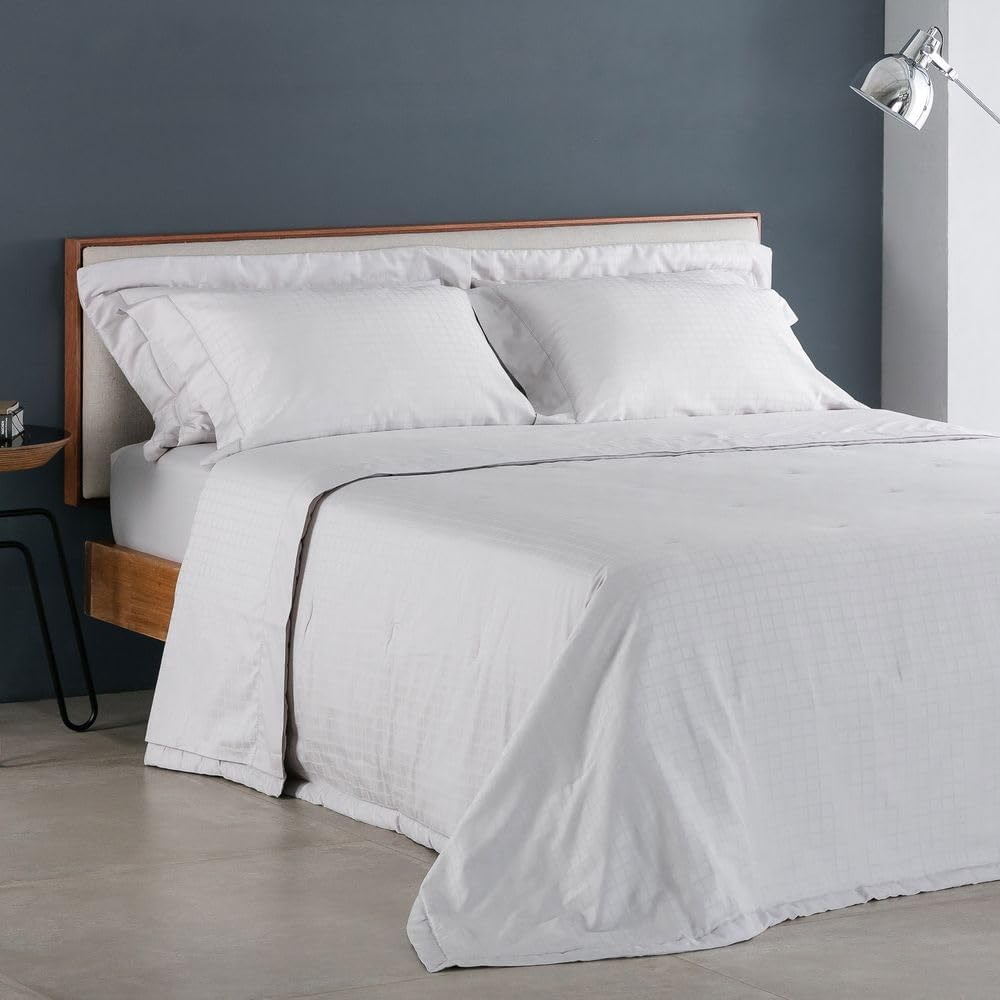 Buddemeyer Jogo de Cama Casal Cetim 300 Fios Damask Square 4 Peças 100% Algodão Bege Palha
