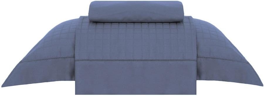 Buddemeyer Jogo de Cama Solteiro Damask Square 300 Fios 100% Algodão Penteado Azul 3 Peças