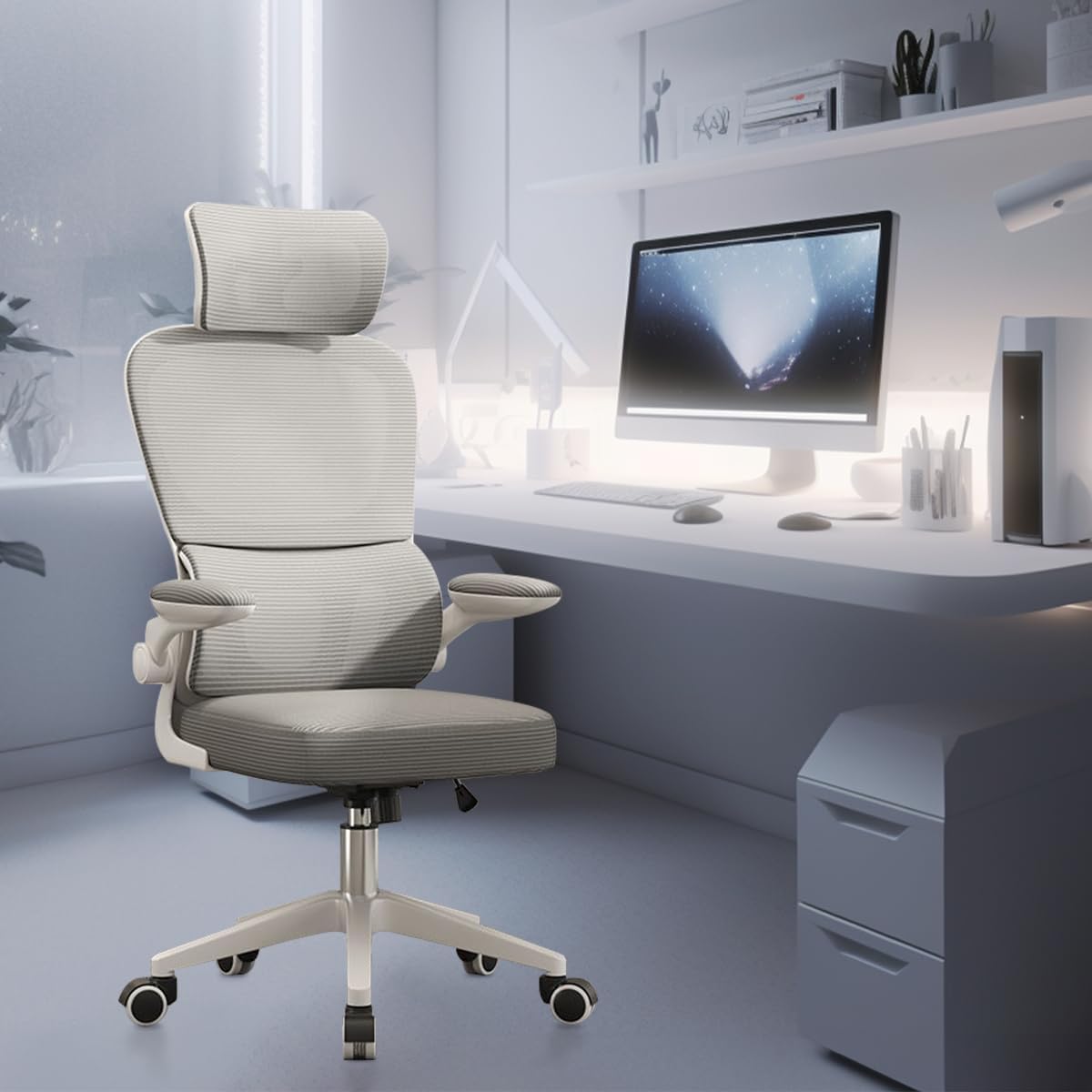 Cadeira de Escritório Ergonomica com Suporte Lombar Independente e Encosto Ajustável - Cinza
