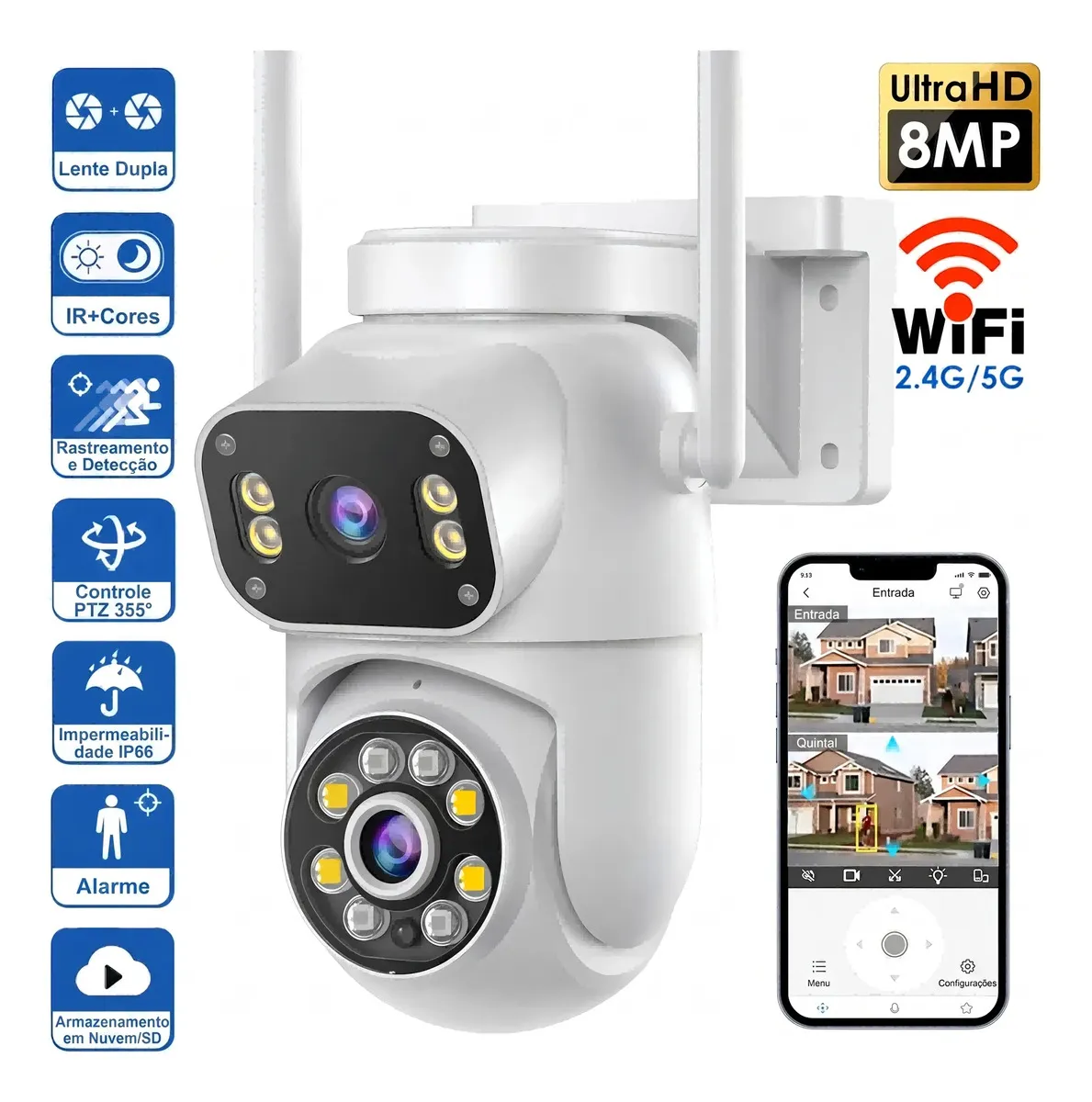 Câmera de Vigilância Externa MVPsmart DQ8 - Full HD, Wi-Fi, Áudio Bidirecional