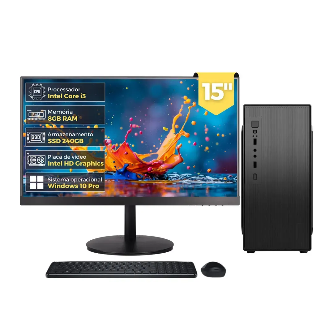 Computador Completo 2Eletro Lite CD2E-LI101 Intel Core i3 8GB RAM SSD 240GB Monitor LED 15" Windows 10 Pro