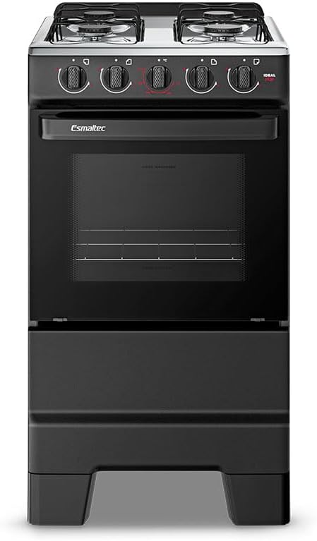 Fogão a Gás Esmaltec IDEAL POP F4ISP 4 Bocas Inox Preto 50L Limpa Fácil