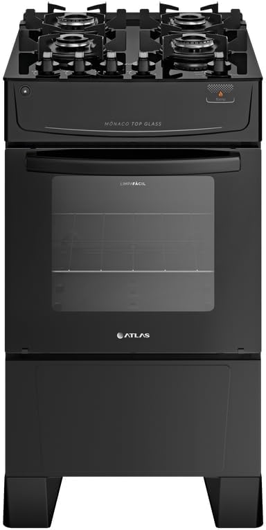 Fogão Atlas Mônaco Top Glass 4 Bocas Preto com Acendimento Automático - Bivolt