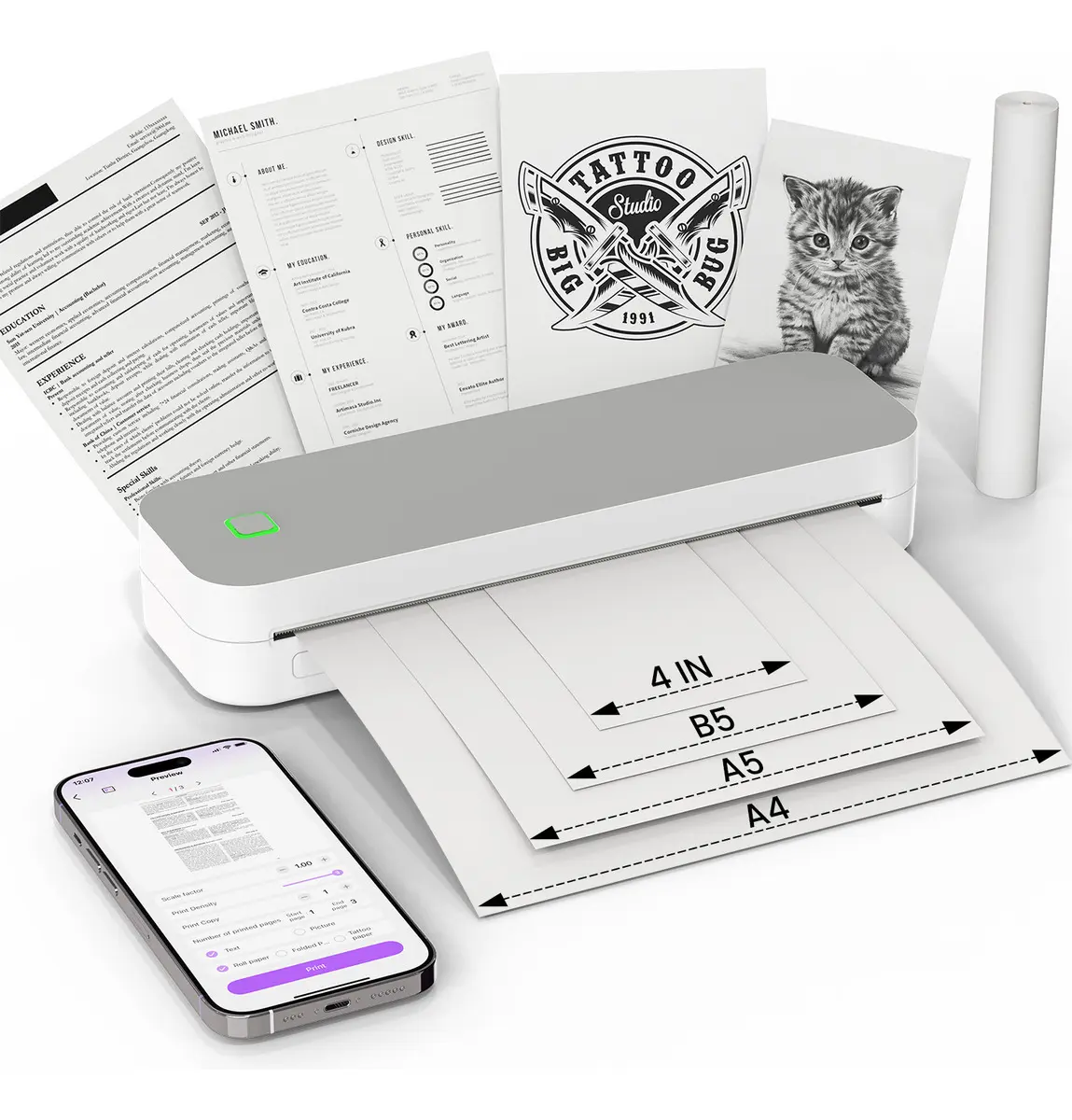 Impressora Portátil Ablemark A4 Térmica Bluetooth - Cinza Claro