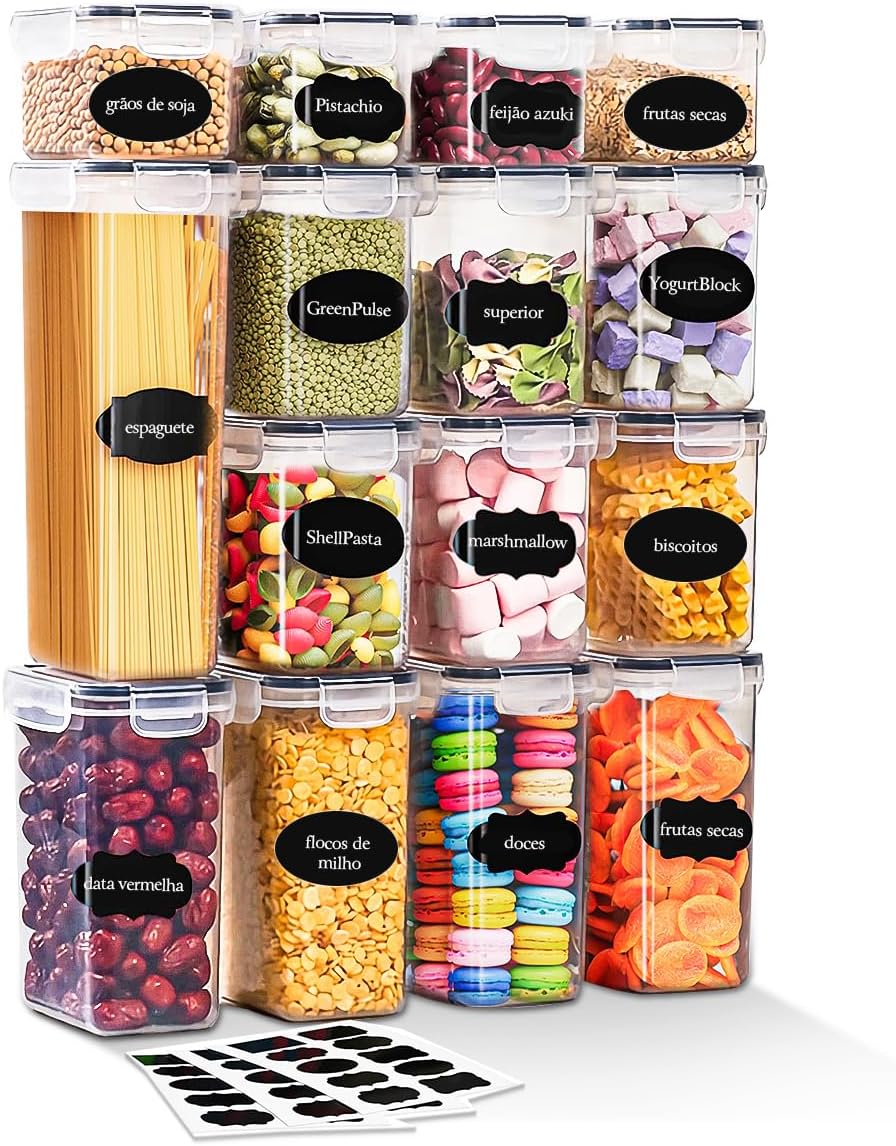Kit 15 Potes Herméticos para Alimentos - Organização de Cozinha