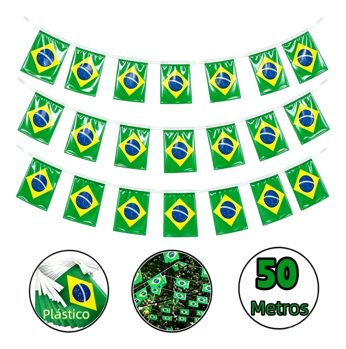 Kit Varal de Bandeirinhas Brasil 50/80 Metros - Decoração Temática