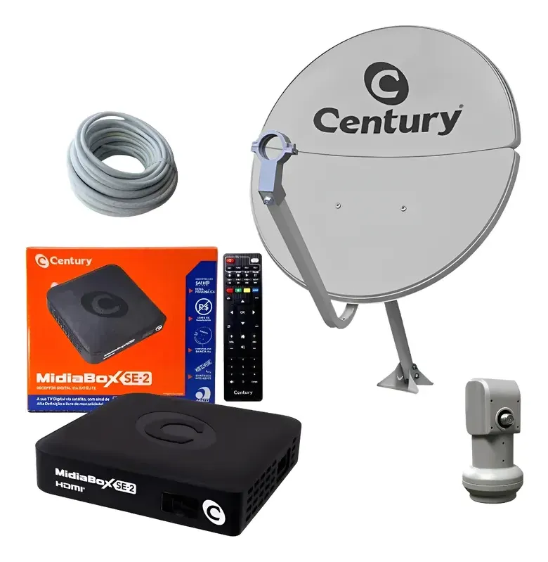 Kit Antena Parabólica Century 60cm Banda Ku com Receptor Midiabox SE