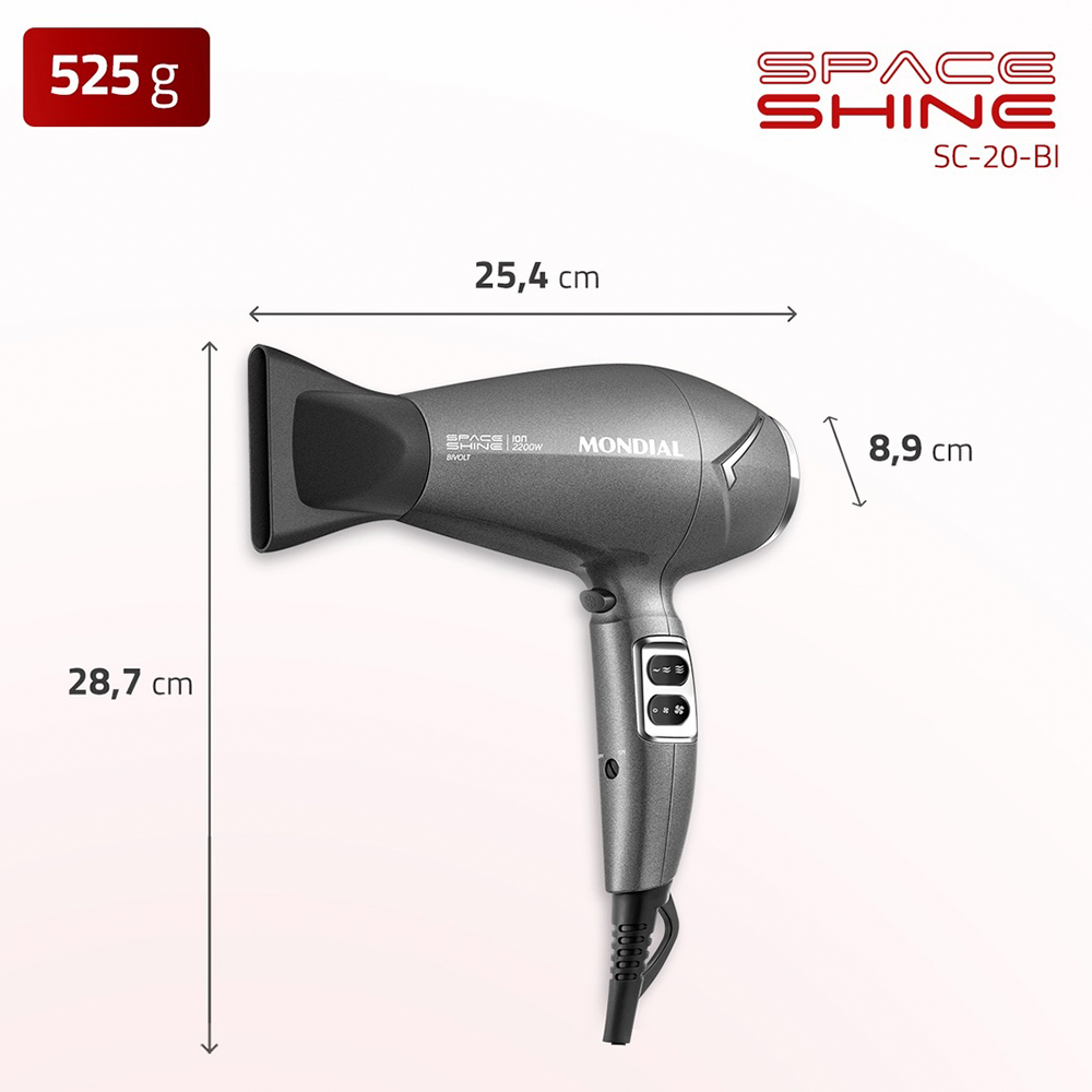 Secador de Cabelo Mondial Space Shine Tourmaline 2100W — foto 3