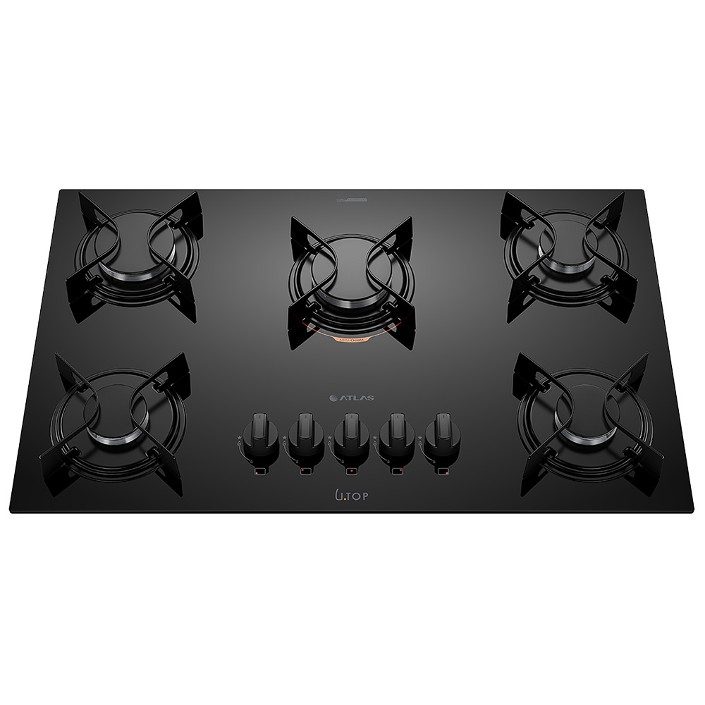 Cooktop Atlas Utop 5 Bocas Superautomático Mesa de Vidro Mega Chama