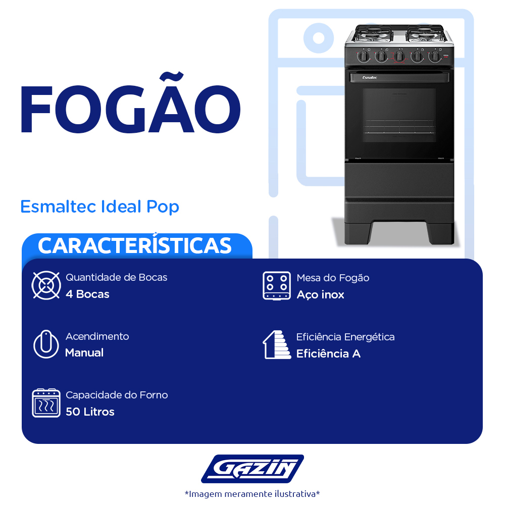 Fogão Esmaltec Ideal Pop 4 Bocas Acendimento Manual — foto 3