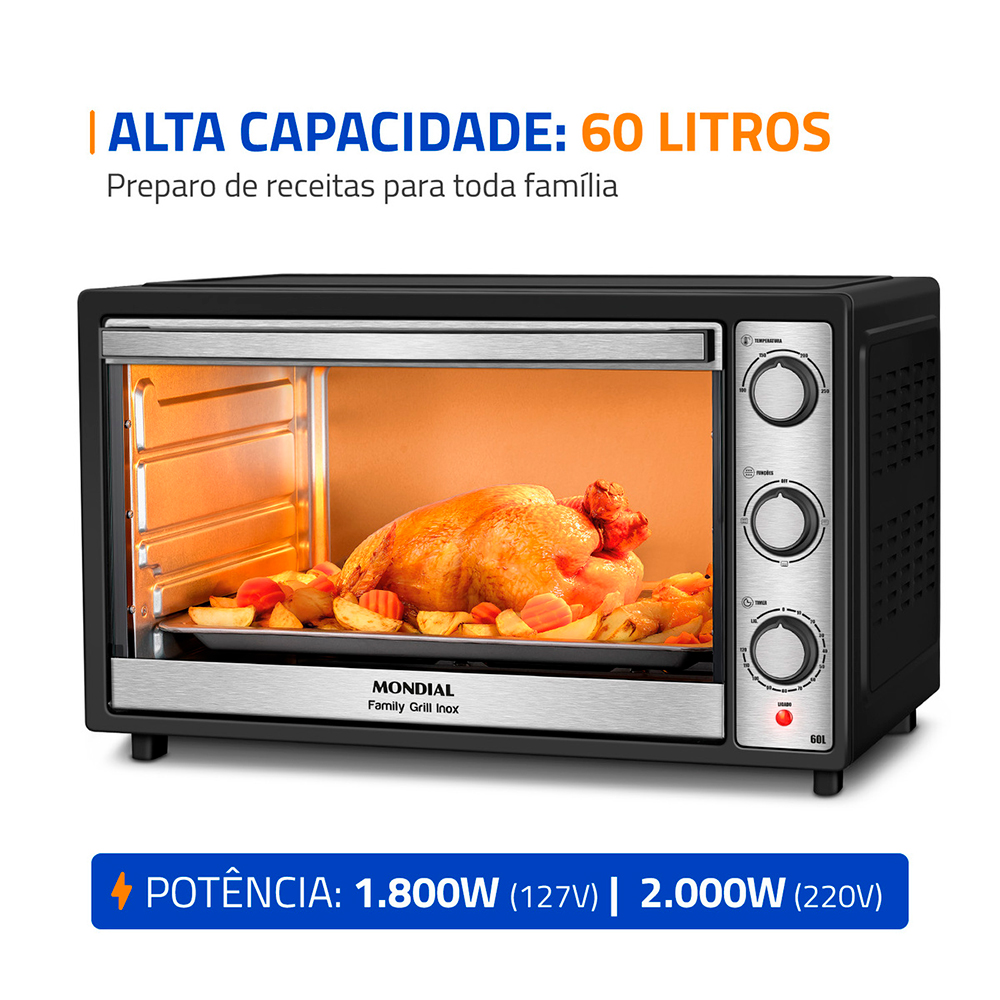 Forno Elétrico 60L Mondial Family Grill Inox Bivolt — foto 4