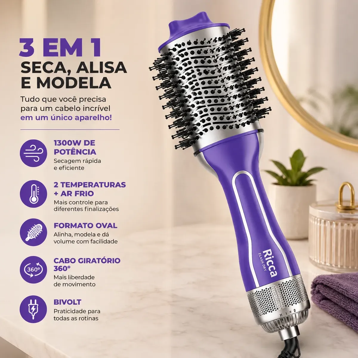 Escova Secadora Alisadora Modeladora 3 Em 1 — foto 3
