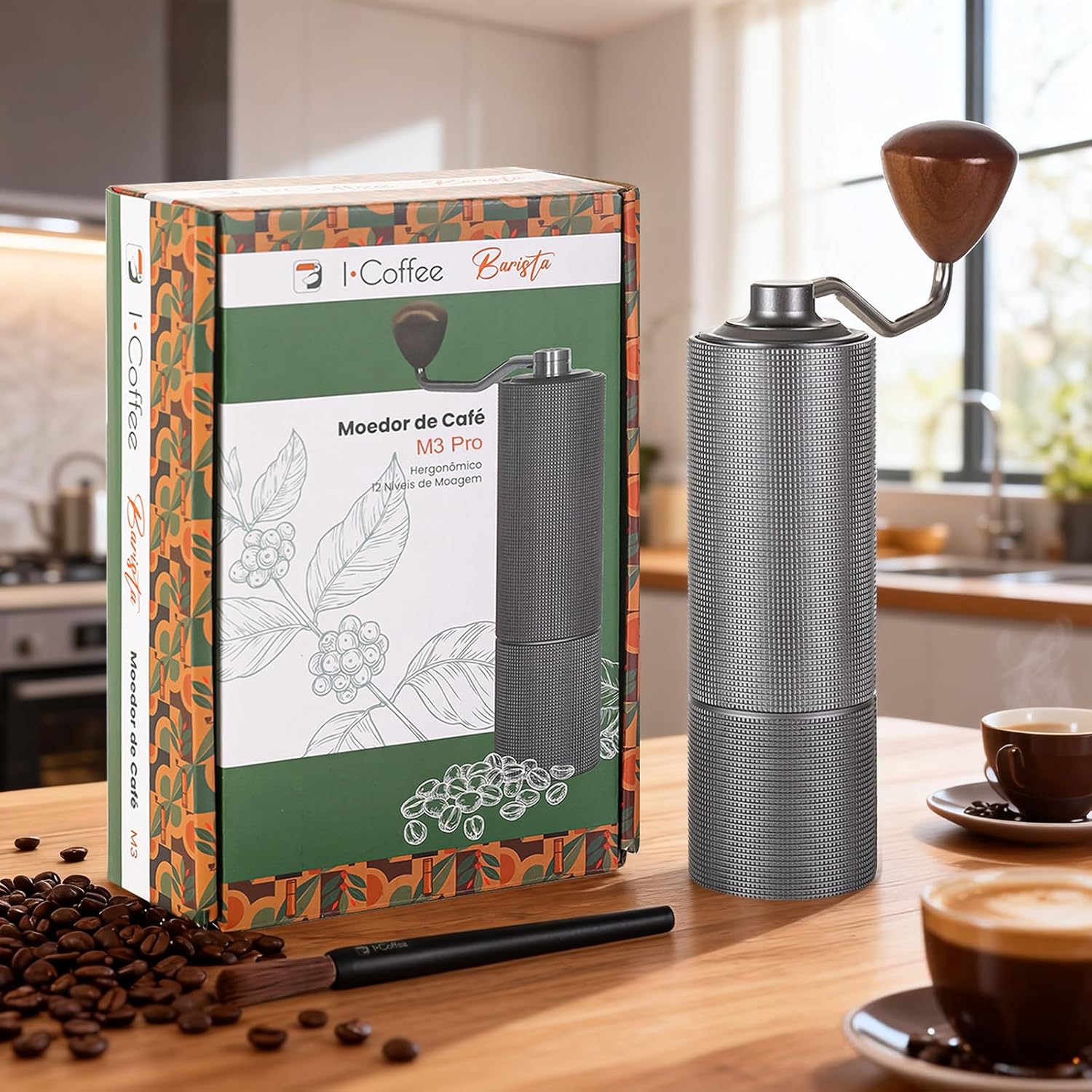 Moedor de Café Manual com 30 Níveis de Moagem Ajustável