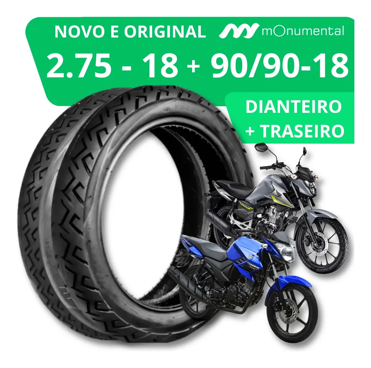 Pneu Traseiro 90/90-18 e Dianteiro 2.75/18 Shirakami para Moto CG Titan Fan Start 160 150 125 Factor Fazer