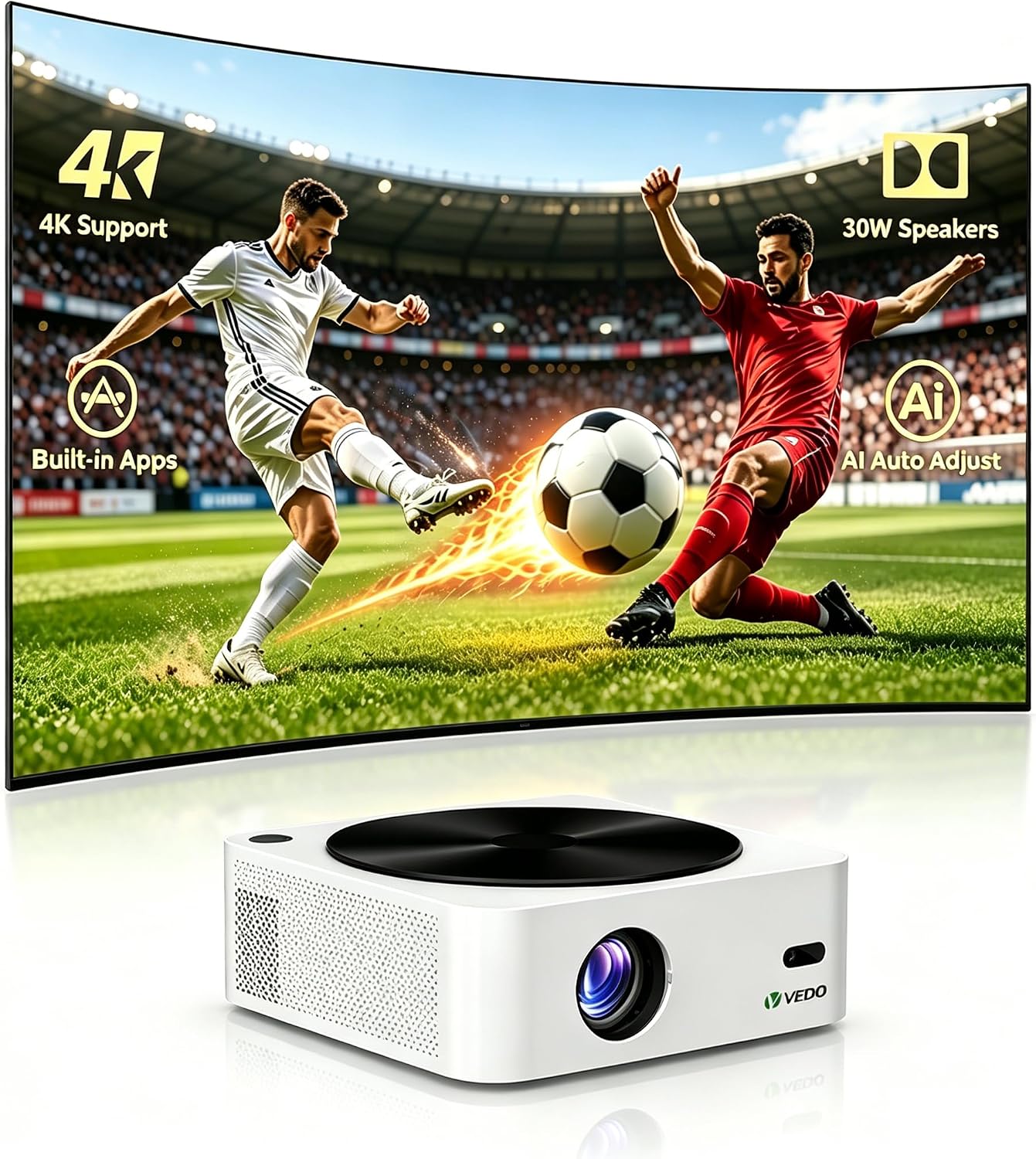 Projetor 4K 1080P Android 9.0 - 12000 Lumens, WiFi 5G, Bluetooth 5.0