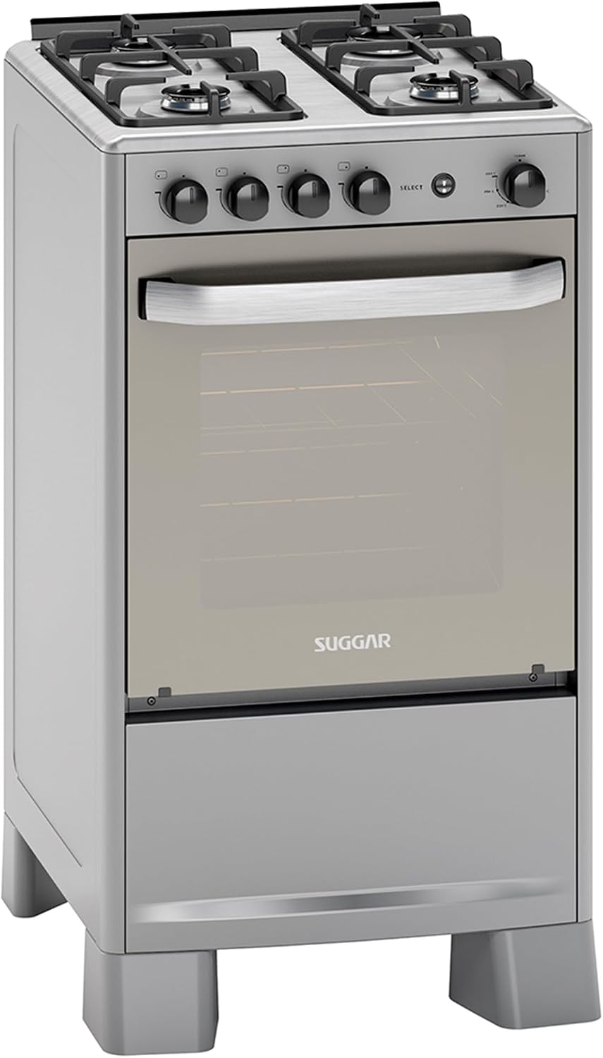 Fogão Suggar Select FGISL410PRIX 4 Bocas Inox com Trempes Duplas e Porta Espelhada