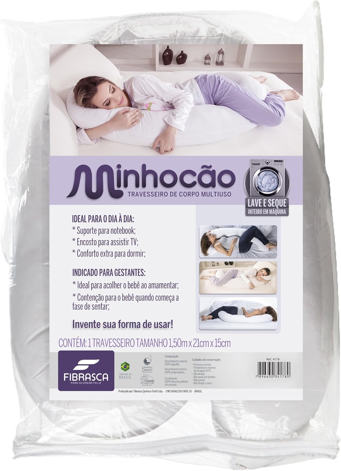 Travesseiro Ergonômico Minhocão Fibrasca - Suporte para Coluna e Gestantes